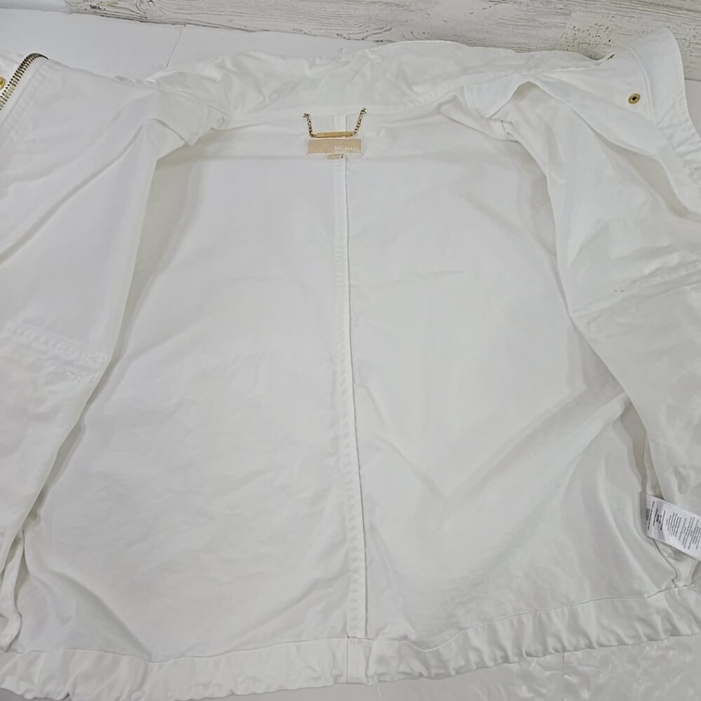 MICHAEL MICHAEL KORS WOMEN'S SIZE LARGE WHITE SNAP FULL ZIP JACKET FLAP POCKETS. - Picture 13 of 16
